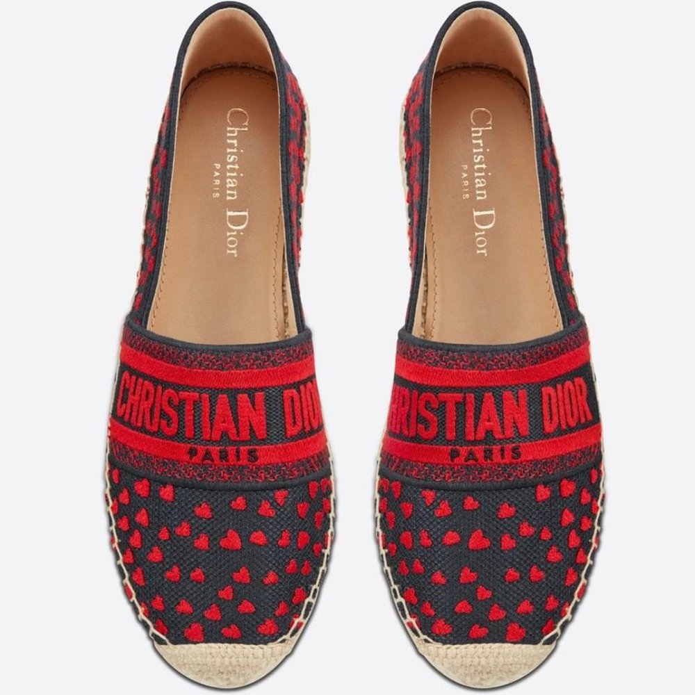 95b Deep Blue & Red Granville Espadrilles In Hearts I Love Embroidered Cotton